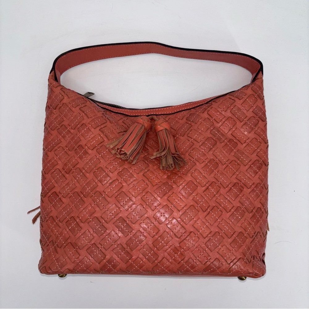Patricia Nash Salmon Pink Braided Leather Handbag